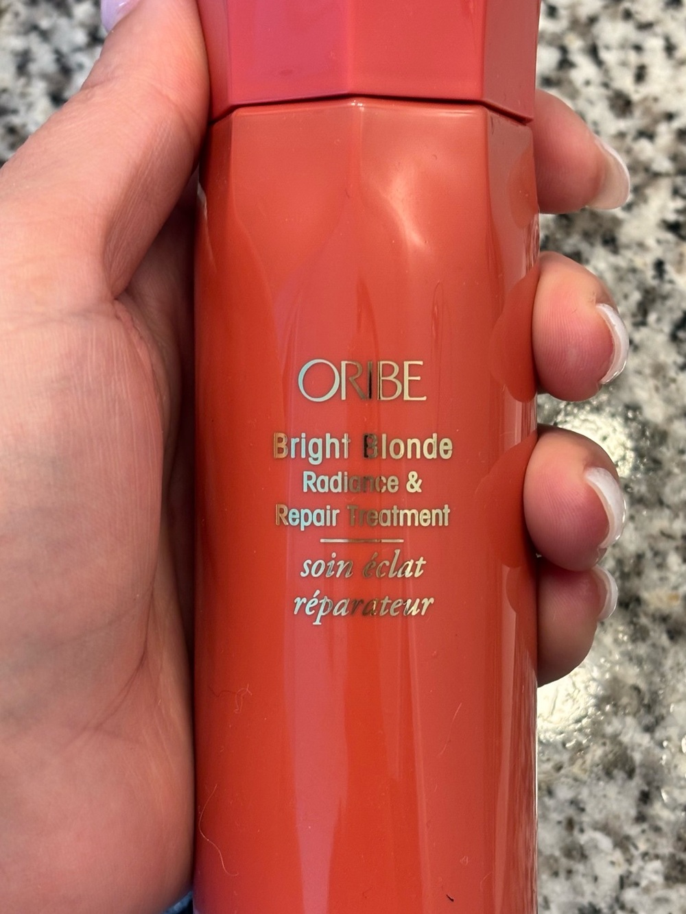 Oribe Bright Blonde Radiance & Repair Treatment - Coral Red Bottle